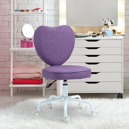 Heart-Shaped Desk Chair, Office Chair with 5 Swivel Wheels and Adjustable Height in Fabric, 40x50x79-89cm, Purple