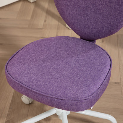 Heart-Shaped Desk Chair, Office Chair with 5 Swivel Wheels and Adjustable Height in Fabric, 40x50x79-89cm, Purple