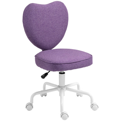 Heart-Shaped Desk Chair, Office Chair with 5 Swivel Wheels and Adjustable Height in Fabric, 40x50x79-89cm, Purple