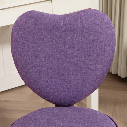 Heart-Shaped Desk Chair, Office Chair with 5 Swivel Wheels and Adjustable Height in Fabric, 40x50x79-89cm, Purple