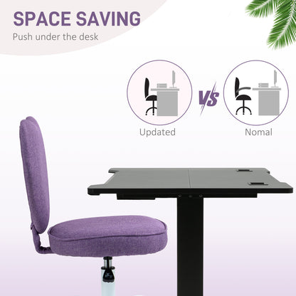 Heart-Shaped Desk Chair, Office Chair with 5 Swivel Wheels and Adjustable Height in Fabric, 40x50x79-89cm, Purple