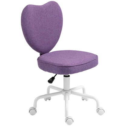 Heart-Shaped Desk Chair, Office Chair with 5 Swivel Wheels and Adjustable Height in Fabric, 40x50x79-89cm, Purple