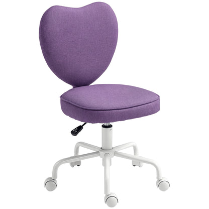 Heart-Shaped Desk Chair, Office Chair with 5 Swivel Wheels and Adjustable Height in Fabric, 40x50x79-89cm, Purple