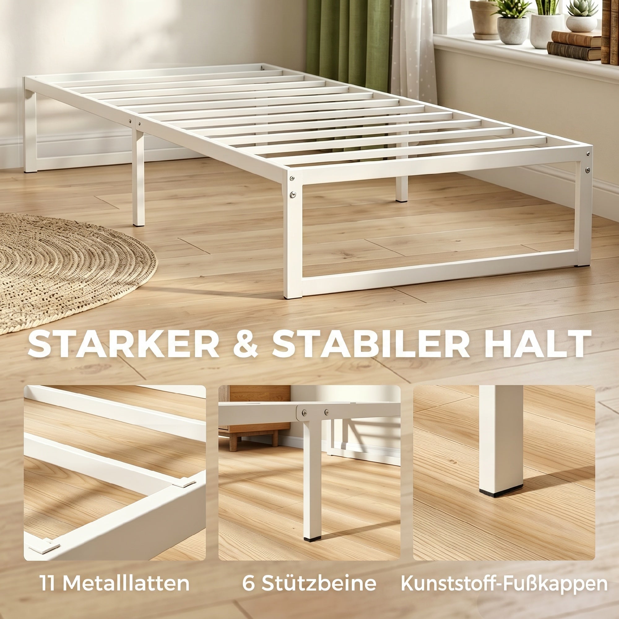 Metal Bed Frame with Under-Bed Storage, 12.8 in Profile, Steel Slats, Quiet & Easy Assembly – Fits 90 x 200 cm (35.4 x 78.7 in) Mattress, White