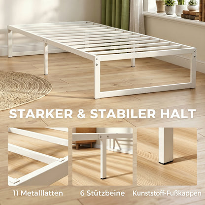 Metal Bed Frame with Under-Bed Storage, 12.8 in Profile, Steel Slats, Quiet & Easy Assembly – Fits 90 x 200 cm (35.4 x 78.7 in) Mattress, White