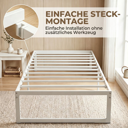 Metal Bed Frame with Under-Bed Storage, 12.8 in Profile, Steel Slats, Quiet & Easy Assembly – Fits 90 x 200 cm (35.4 x 78.7 in) Mattress, White