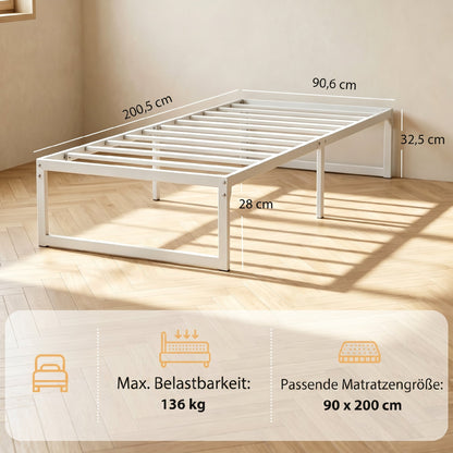 Metal Bed Frame with Under-Bed Storage, 12.8 in Profile, Steel Slats, Quiet & Easy Assembly – Fits 90 x 200 cm (35.4 x 78.7 in) Mattress, White