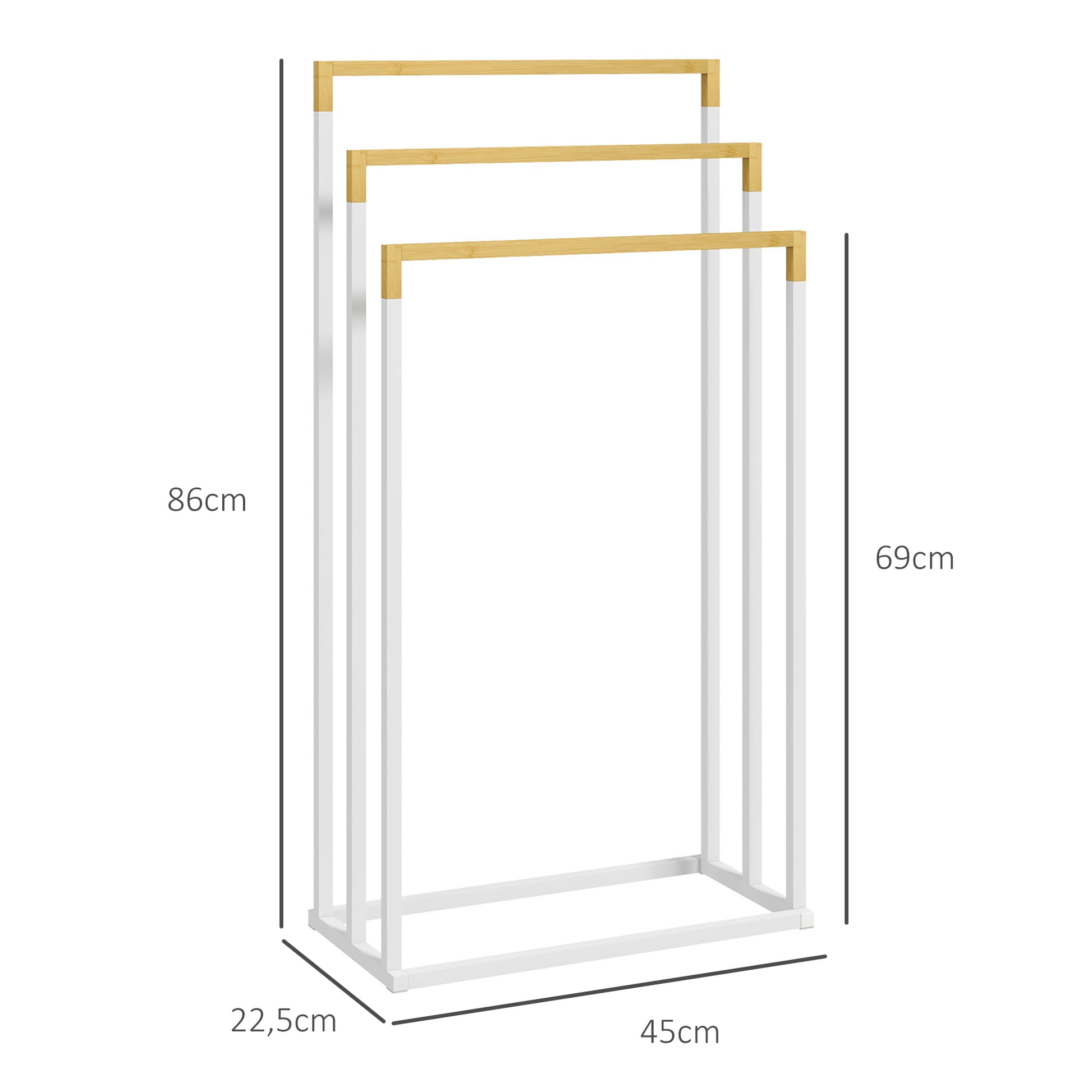 Freestanding Towel Holder, Towel Rack with 3 Towel Bars Bathroom Towel Holder for Bathroom Steel Bamboo White