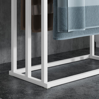 Freestanding Towel Holder, Towel Rack with 3 Towel Bars Bathroom Towel Holder for Bathroom Steel Bamboo White