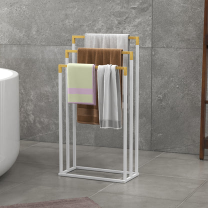 Freestanding Towel Holder, Towel Rack with 3 Towel Bars Bathroom Towel Holder for Bathroom Steel Bamboo White
