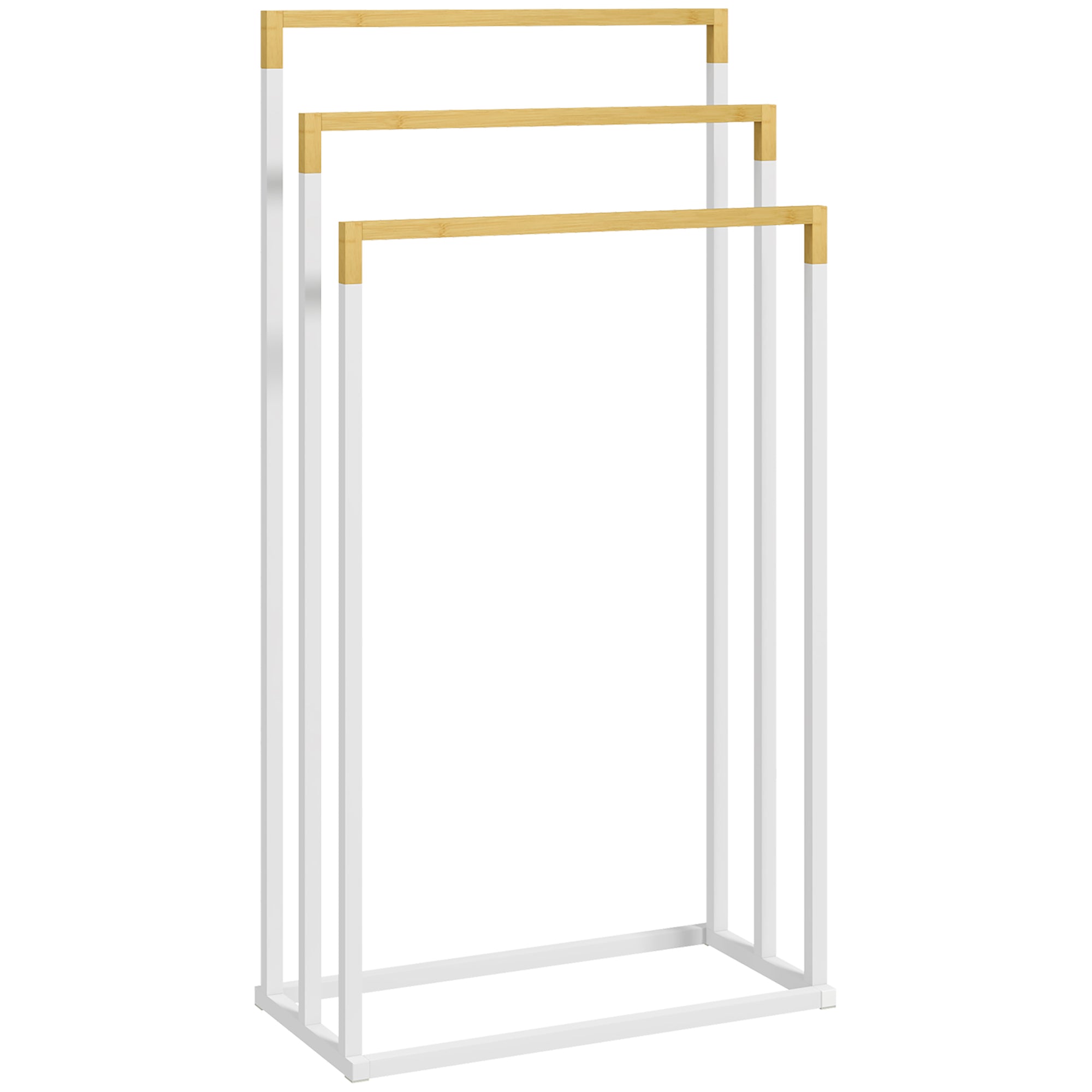 Freestanding Towel Holder, Towel Rack with 3 Towel Bars Bathroom Towel Holder for Bathroom Steel Bamboo White
