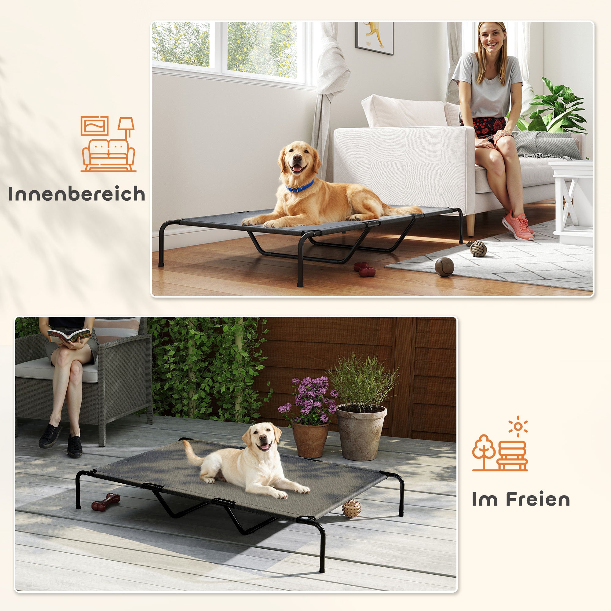 Elevated Outdoor Dog Bed for Large Dogs – Cooling Washable Mesh with Steel Frame, Outdoor Pet Cot for Camping, 60 x 37 x 9 in (152 x 94 x 23 cm), Gray