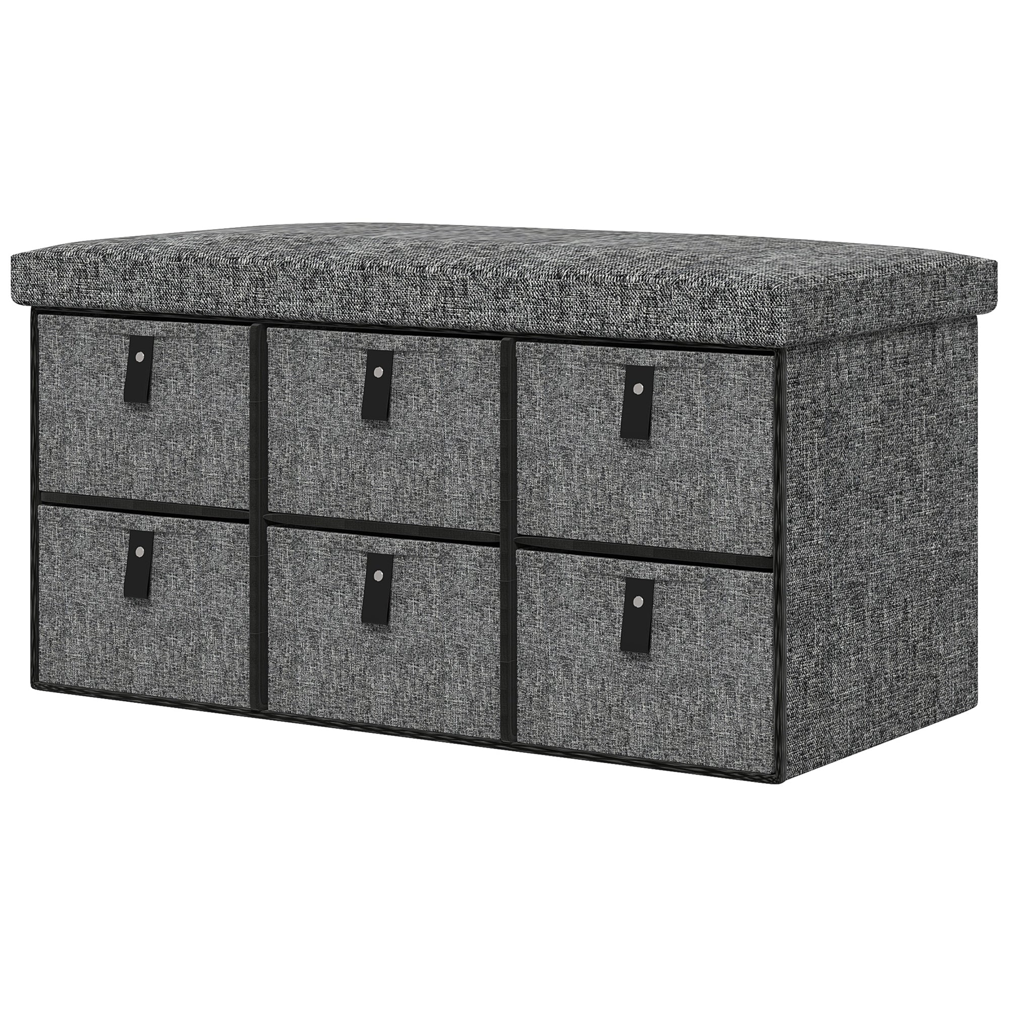 Shoe Bench with 6 Boxes, Seating Bench, Coat Rack Bench with Linen Look, Shoe Chest for 6 Pairs of Shoes, for Hallway, Entryway, Dark Gray, 76.5 x 38 x 38 cm