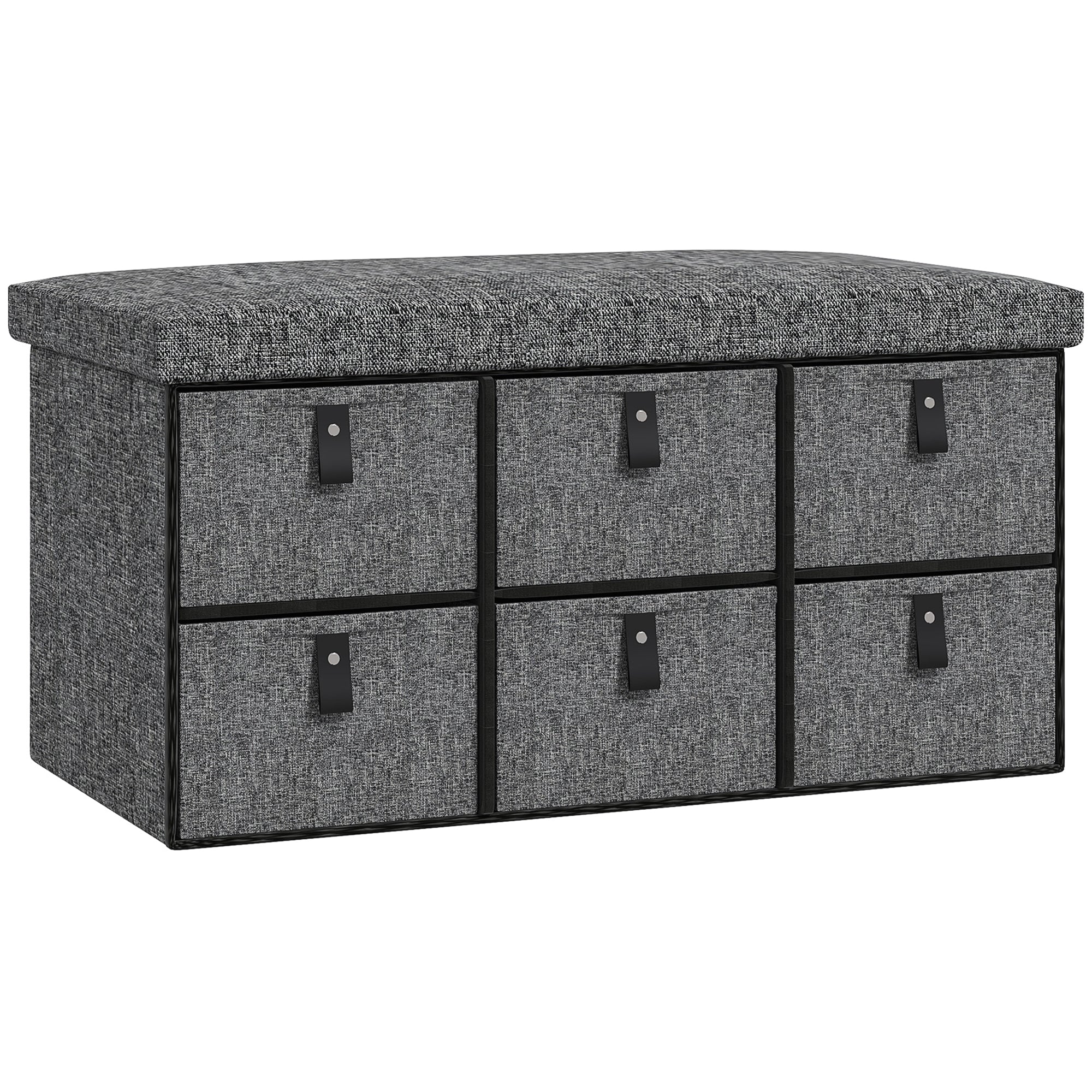 Shoe Bench with 6 Boxes, Seating Bench, Coat Rack Bench with Linen Look, Shoe Chest for 6 Pairs of Shoes, for Hallway, Entryway, Dark Gray, 76.5 x 38 x 38 cm