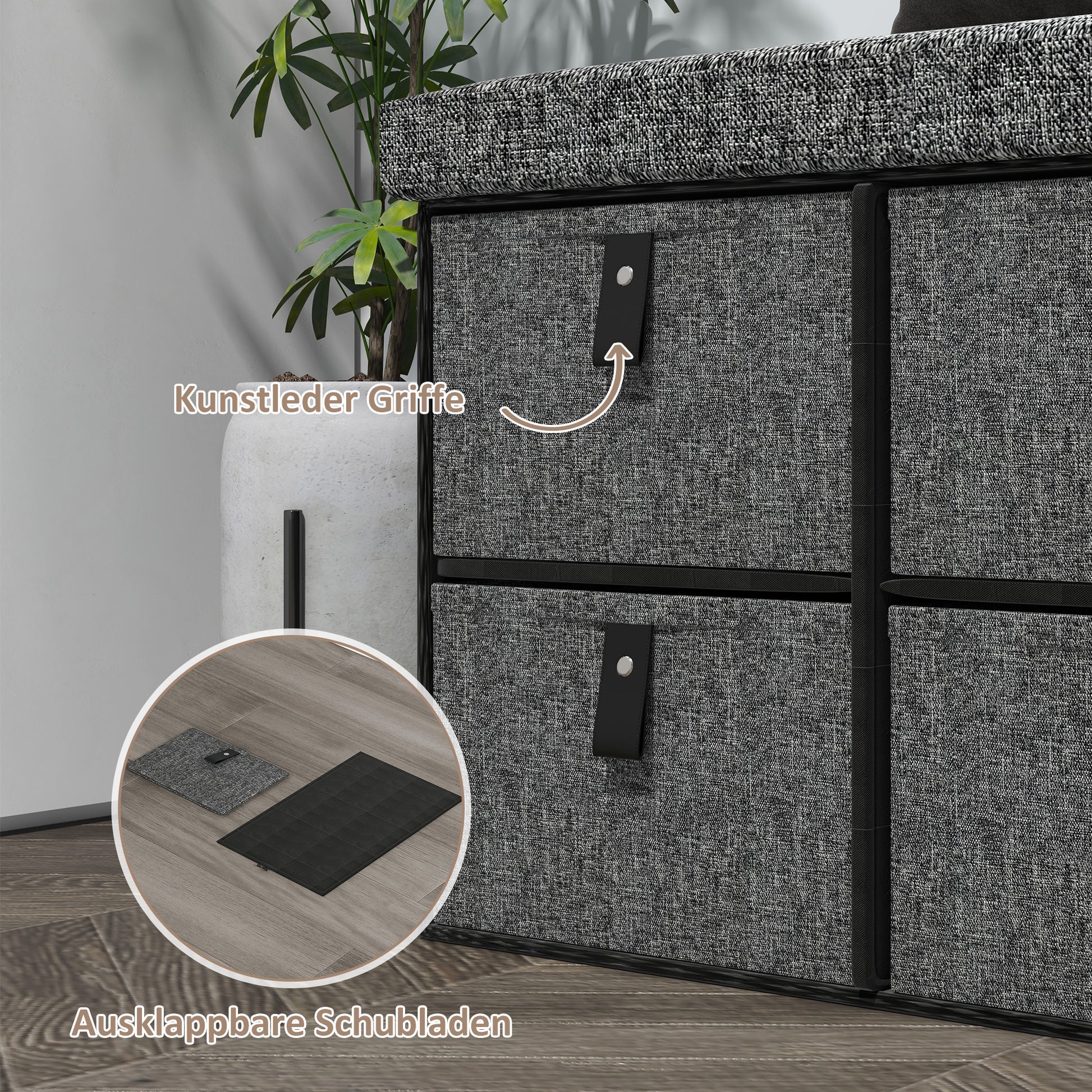 Shoe Bench with 6 Boxes, Seating Bench, Coat Rack Bench with Linen Look, Shoe Chest for 6 Pairs of Shoes, for Hallway, Entryway, Dark Gray, 76.5 x 38 x 38 cm