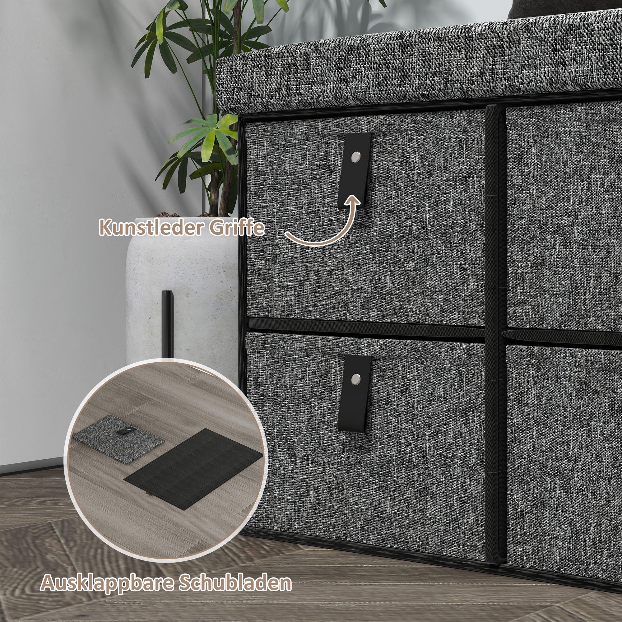 Shoe Bench with 6 Boxes, Seating Bench, Coat Rack Bench with Linen Look, Shoe Chest for 6 Pairs of Shoes, for Hallway, Entryway, Dark Gray, 76.5 x 38 x 38 cm
