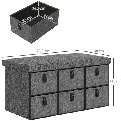 Shoe Bench with 6 Boxes, Seating Bench, Coat Rack Bench with Linen Look, Shoe Chest for 6 Pairs of Shoes, for Hallway, Entryway, Dark Gray, 76.5 x 38 x 38 cm