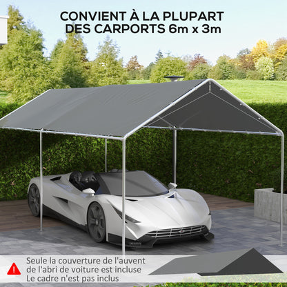 Replacement Canopy Cover for 3 x 6m Carport Car Awning Replacement Tarp with 48 White Ball Bungees (cover only, frame not included)