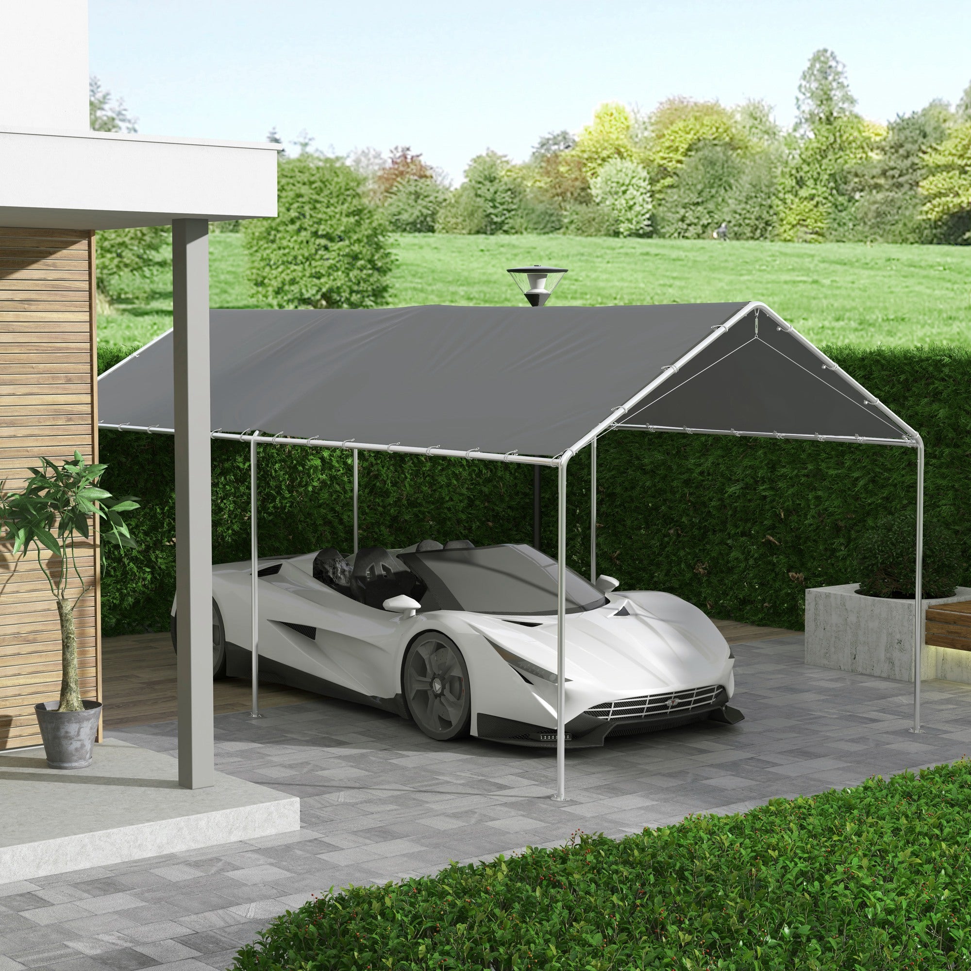 Replacement Canopy Cover for 3 x 6m Carport Car Awning Replacement Tarp with 48 White Ball Bungees (cover only, frame not included)