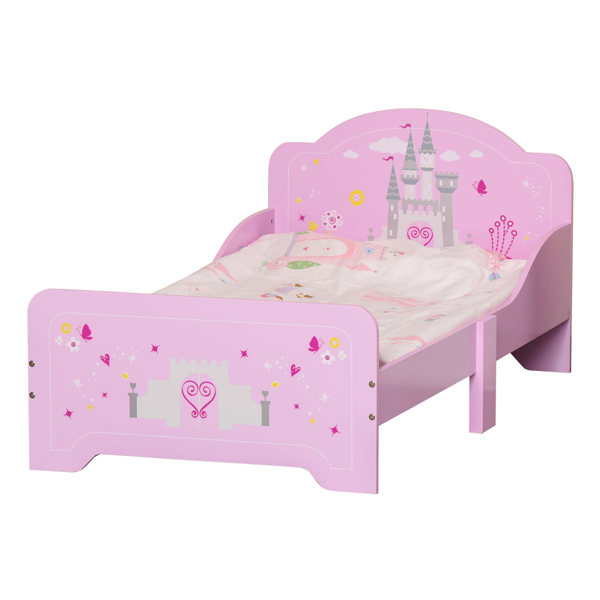 Children's Bed for +3 Years Kids Wooden Bed with Safety Rails Max Load 110 lbs 143x73x60 cm Pink