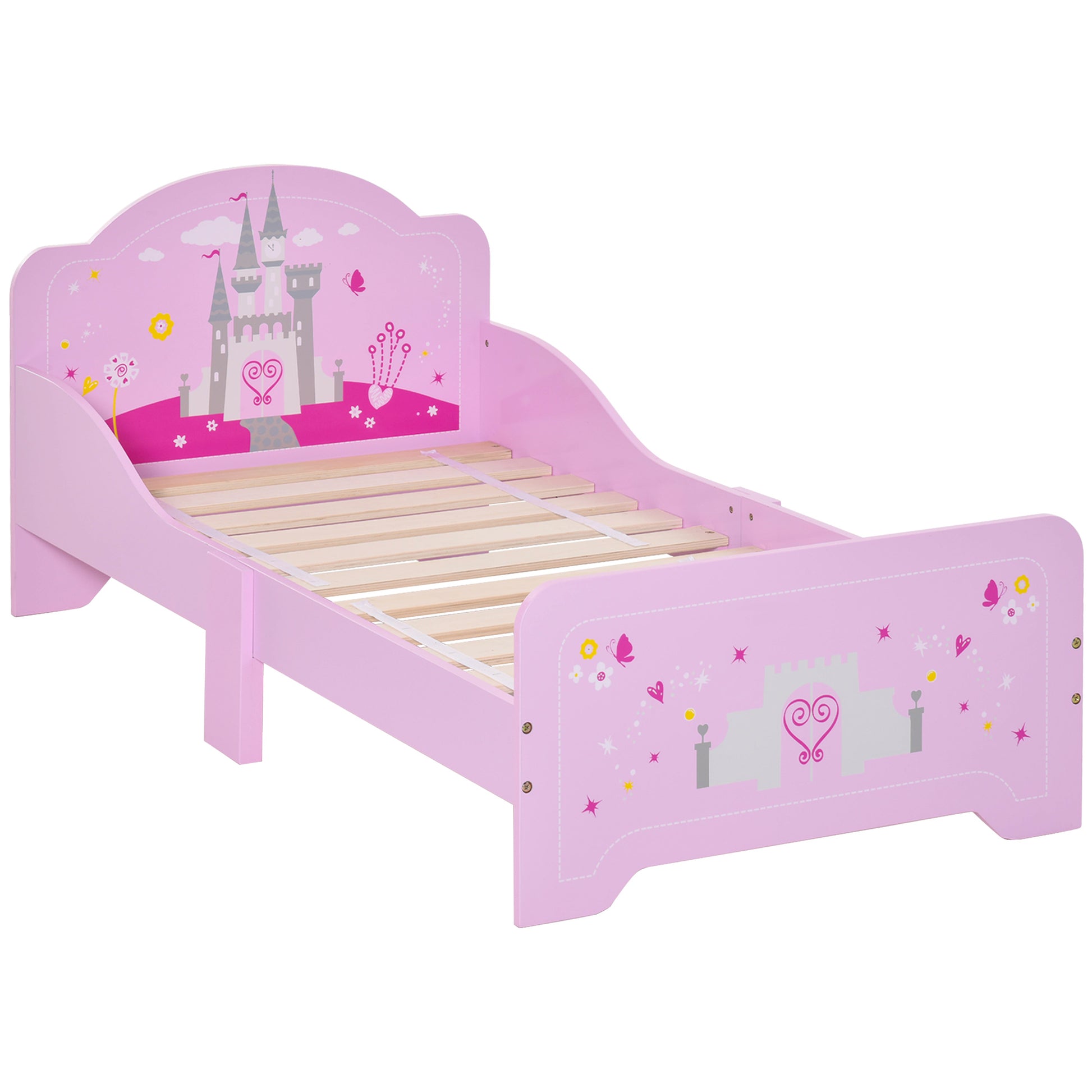 Children's Bed for +3 Years Kids Wooden Bed with Safety Rails Max Load 110 lbs 143x73x60 cm Pink