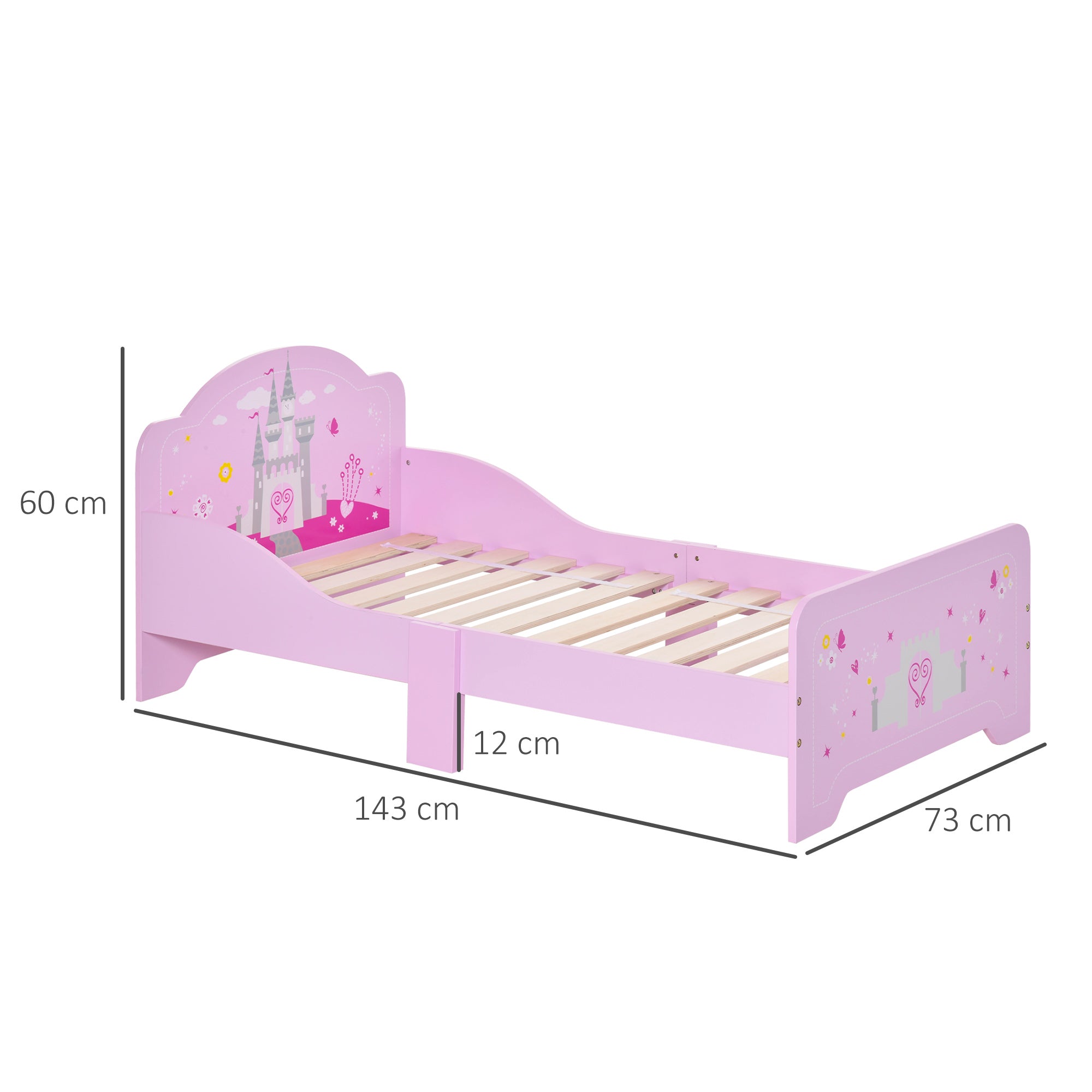 Children's Bed for +3 Years Kids Wooden Bed with Safety Rails Max Load 110 lbs 143x73x60 cm Pink