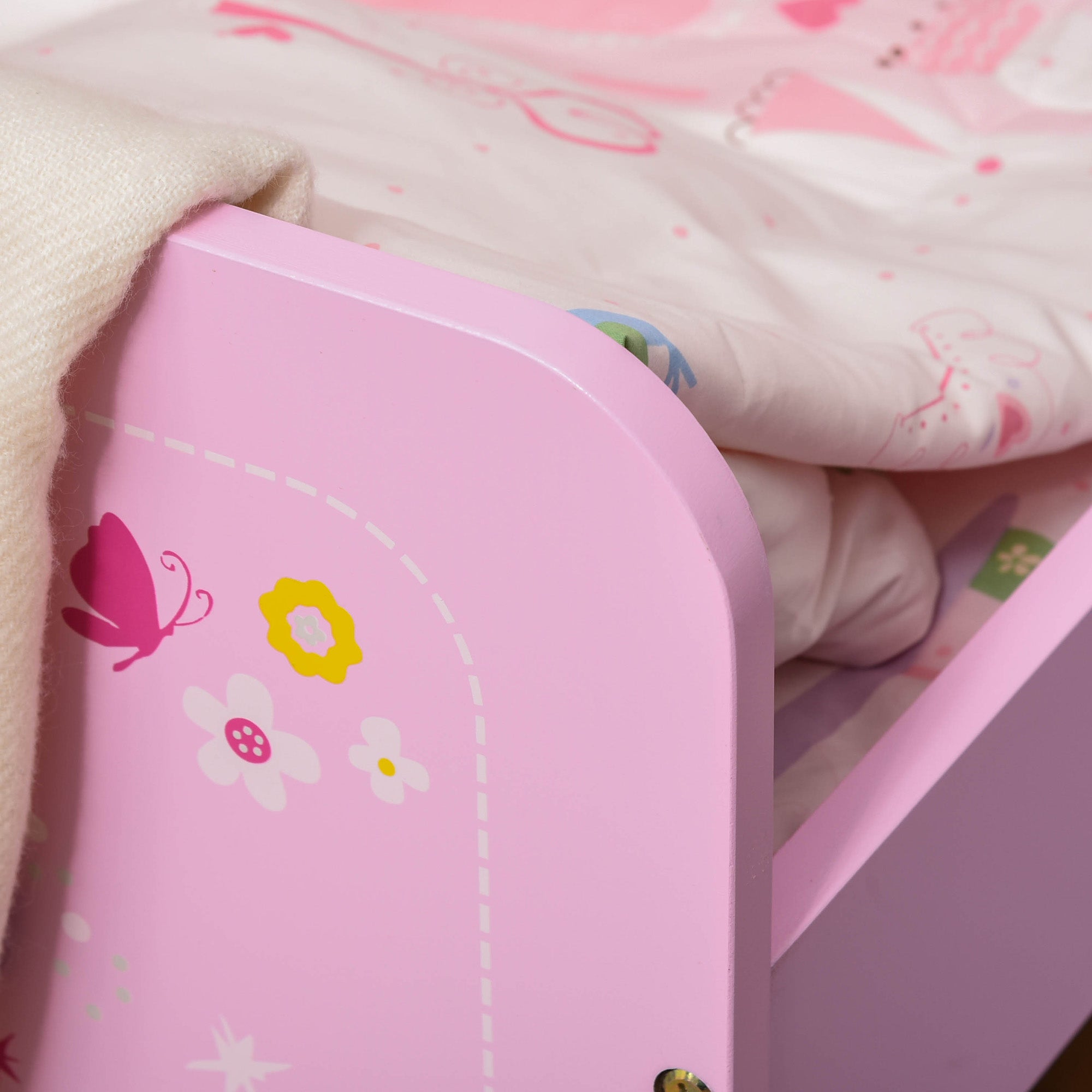 Children's Bed for +3 Years Kids Wooden Bed with Safety Rails Max Load 110 lbs 143x73x60 cm Pink
