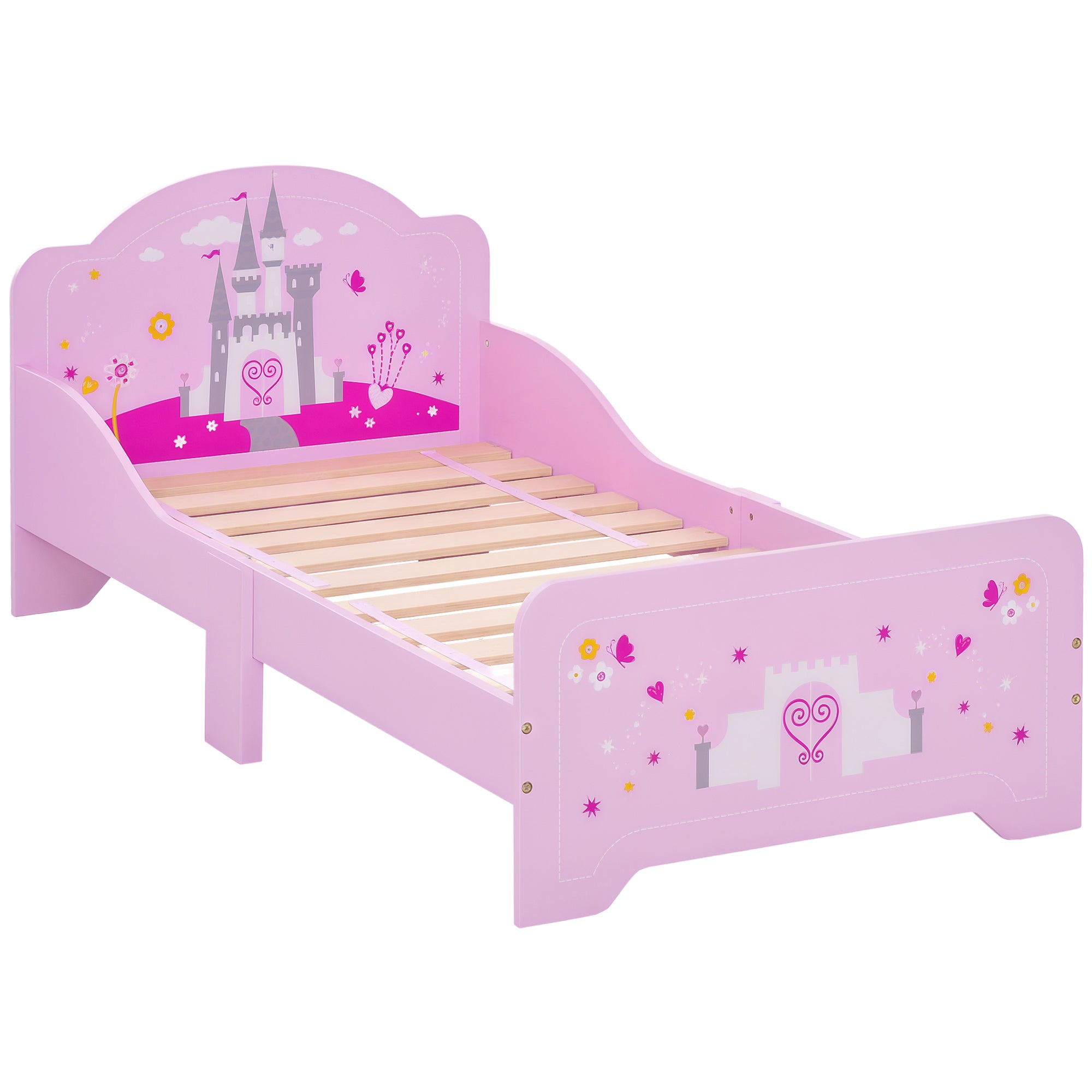 Children's Bed for +3 Years Kids Wooden Bed with Safety Rails Max Load 110 lbs 143x73x60 cm Pink