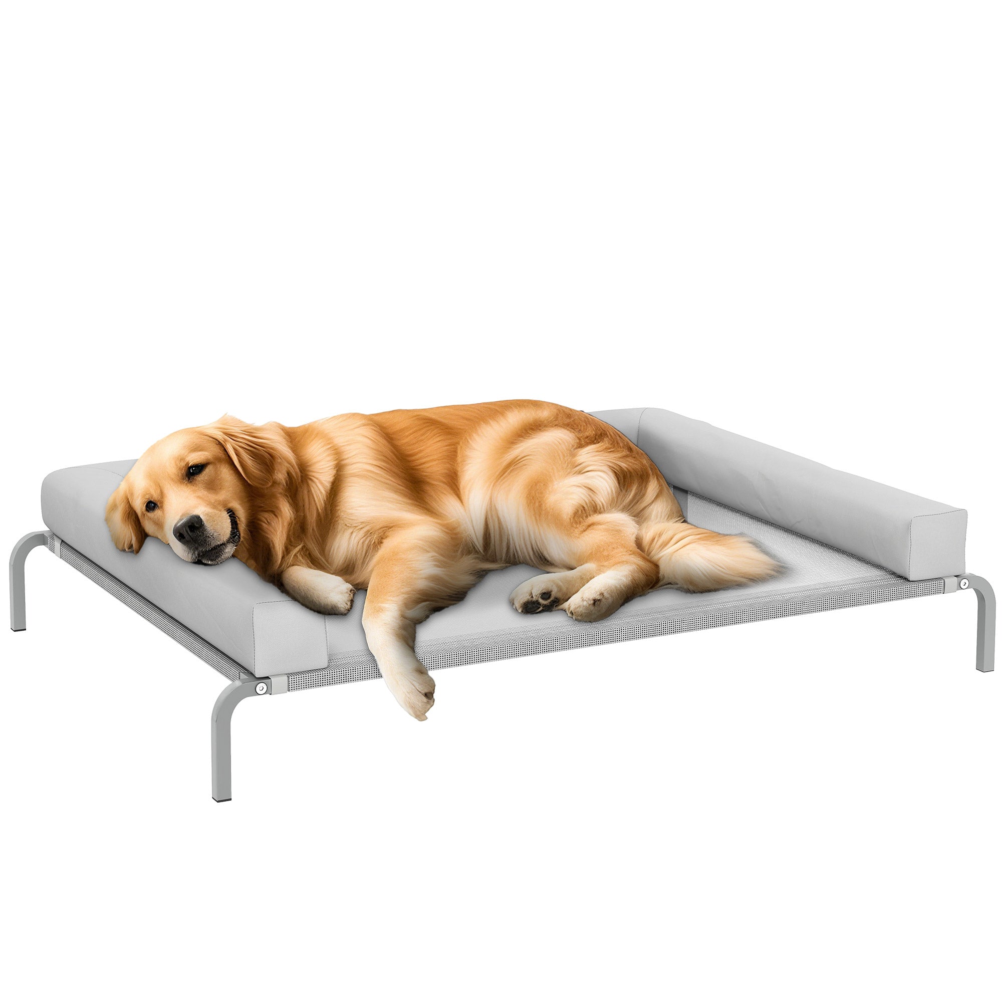 Refreshing Elevated Dog Bed with Removable Reinforcements Large Portable Breathable Mesh Steel Frame for Indoor Outdoor 51x35x12 inches Light Gray