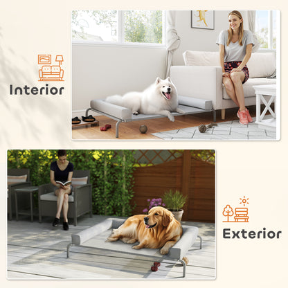 Refreshing Elevated Dog Bed with Removable Reinforcements Large Portable Breathable Mesh Steel Frame for Indoor Outdoor 51x35x12 inches Light Gray