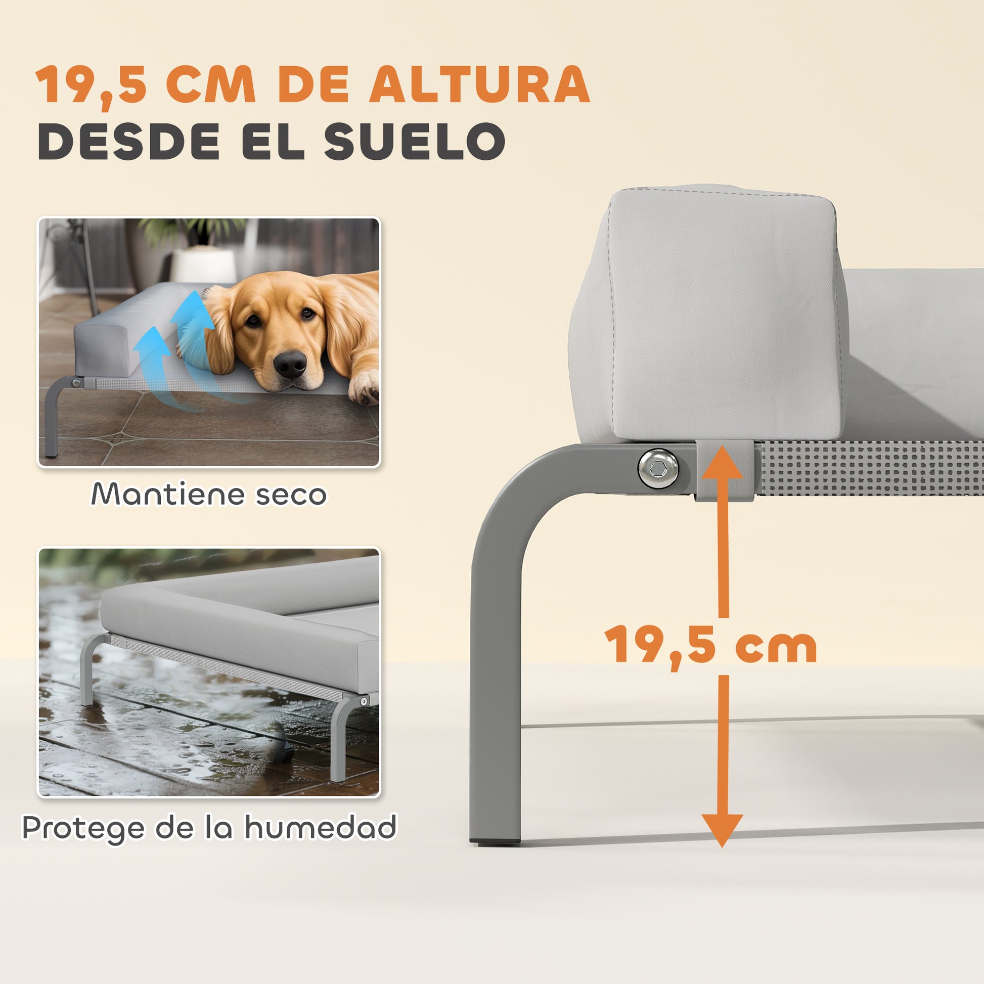 Refreshing Elevated Dog Bed with Removable Reinforcements Large Portable Breathable Mesh Steel Frame for Indoor Outdoor 51x35x12 inches Light Gray