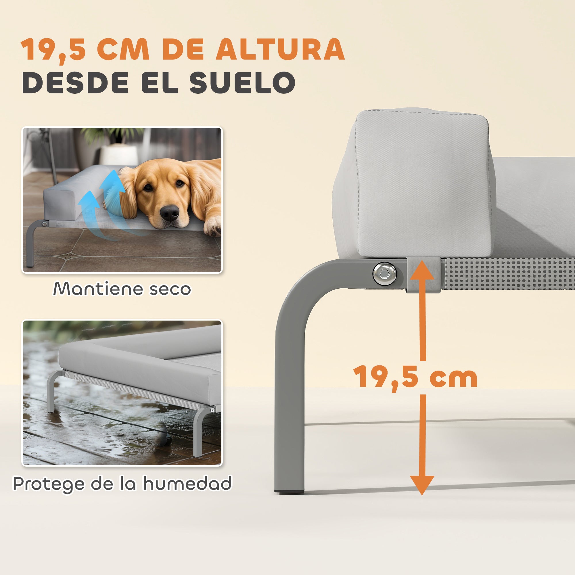 Refreshing Elevated Dog Bed with Removable Reinforcements Large Portable Breathable Mesh Steel Frame for Indoor Outdoor 51x35x12 inches Light Gray