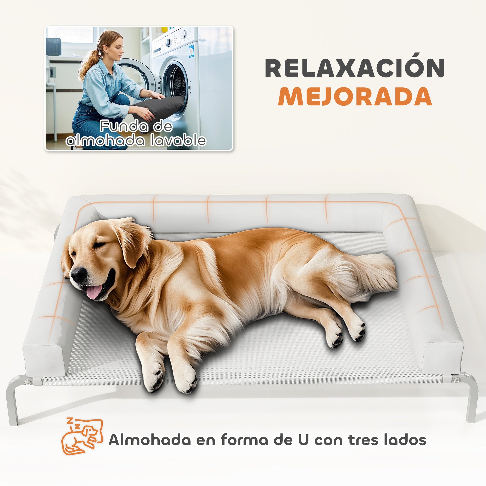 Refreshing Elevated Dog Bed with Removable Reinforcements Large Portable Breathable Mesh Steel Frame for Indoor Outdoor 51x35x12 inches Light Gray
