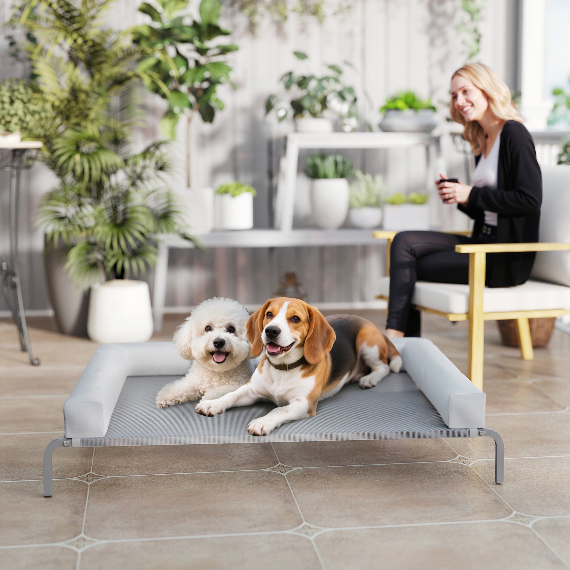 Refreshing Elevated Dog Bed with Removable Reinforcements Large Portable Breathable Mesh Steel Frame for Indoor Outdoor 51x35x12 inches Light Gray