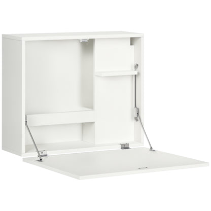 Wall-Mounted Folding Desk Space-Saving with Shelves, for Study, Living Room, and Office, in Chipboard and MDF, 60x21.5x50 cm, White