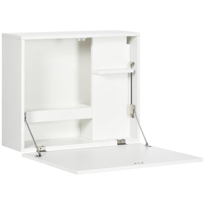 Wall-Mounted Folding Desk Space-Saving with Shelves, for Study, Living Room, and Office, in Chipboard and MDF, 60x21.5x50 cm, White