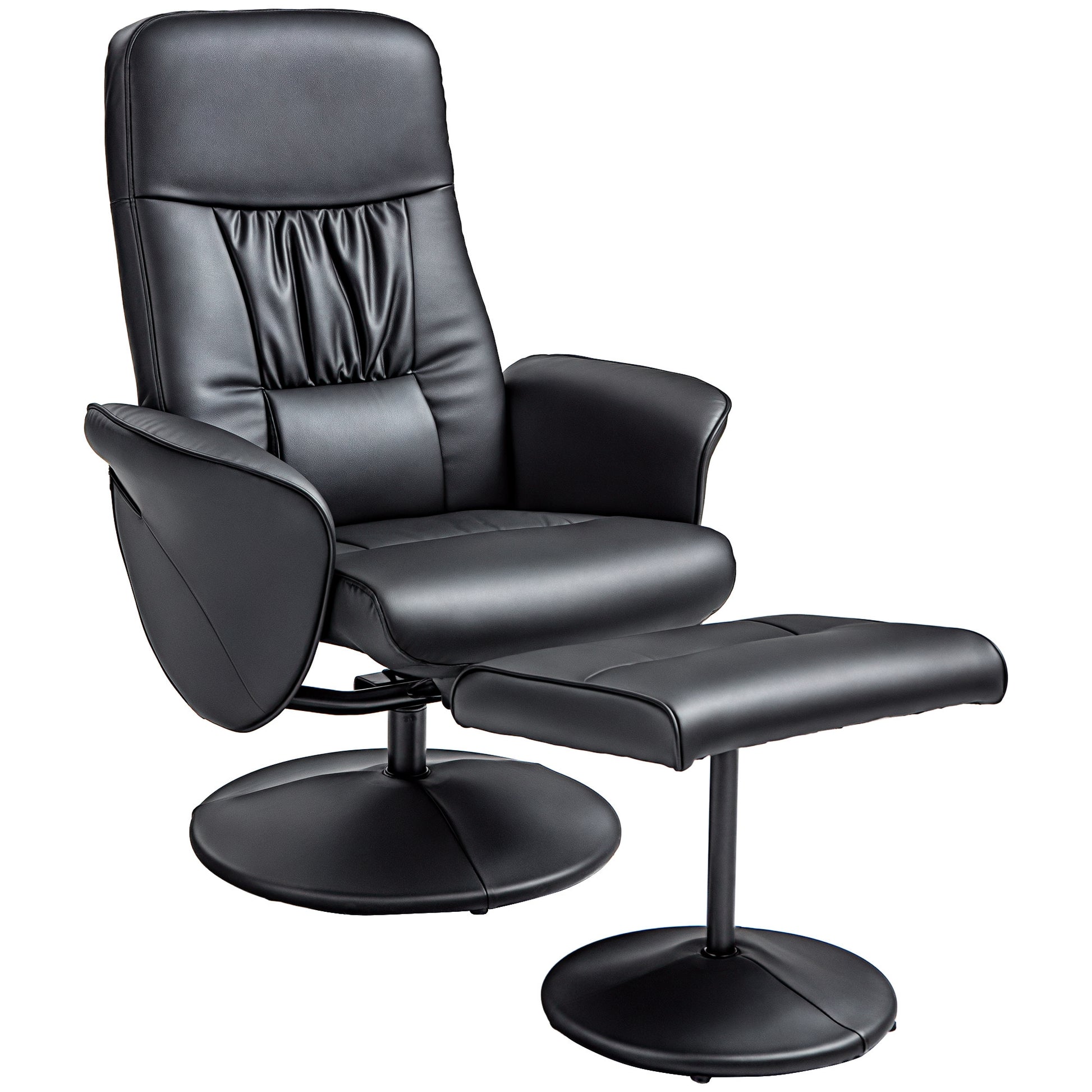 Recliner Chair with Ottoman, TV Recliner, TV Chair with Reclining Function, Swivel Upholstered Chair for Living Room, Bedroom, up to 160 kg, Faux Leather, Black