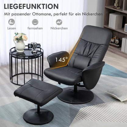 Recliner Chair with Ottoman, TV Recliner, TV Chair with Reclining Function, Swivel Upholstered Chair for Living Room, Bedroom, up to 160 kg, Faux Leather, Black