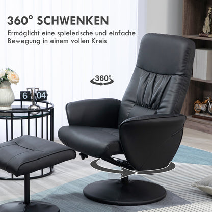 Recliner Chair with Ottoman, TV Recliner, TV Chair with Reclining Function, Swivel Upholstered Chair for Living Room, Bedroom, up to 160 kg, Faux Leather, Black