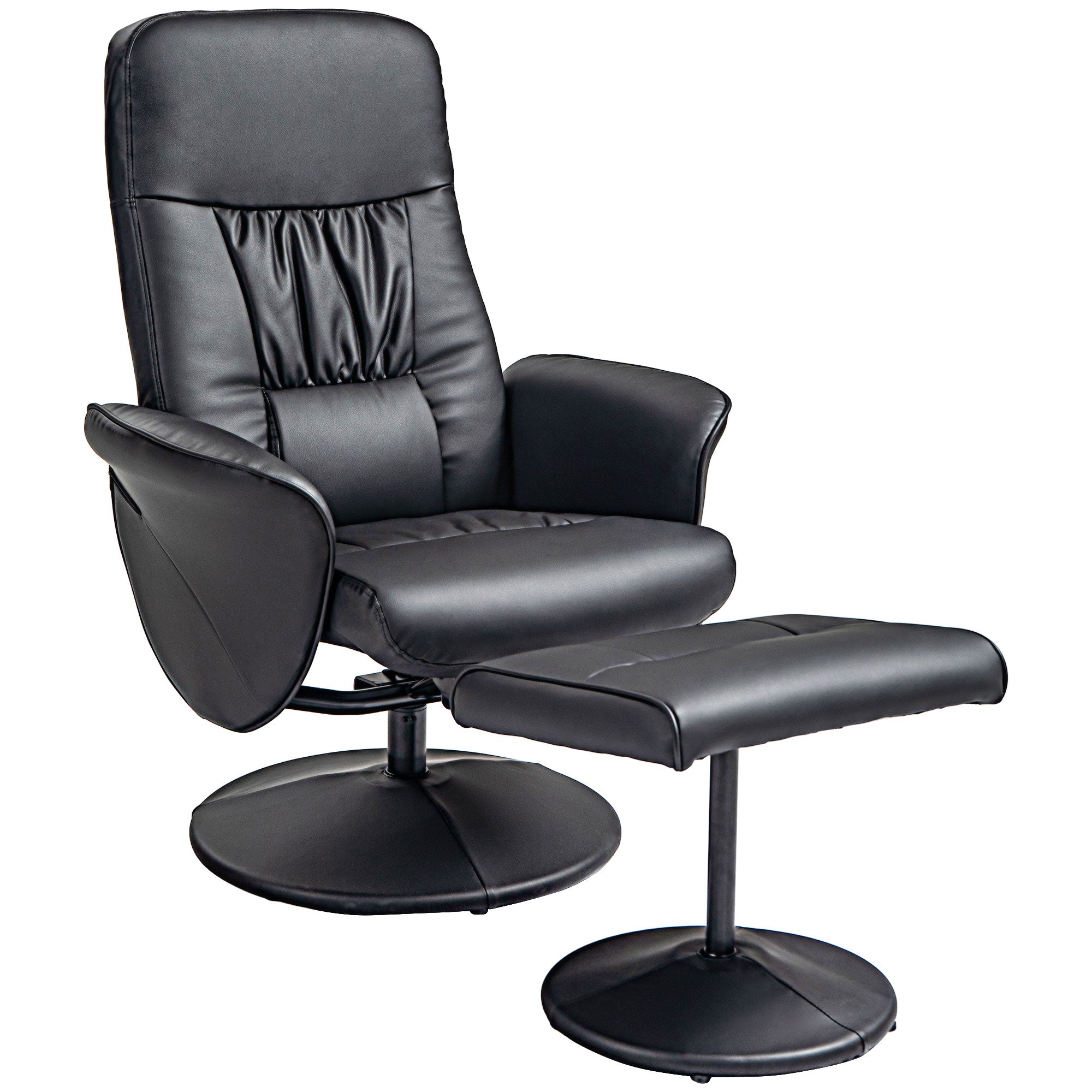 Recliner Chair with Ottoman, TV Recliner, TV Chair with Reclining Function, Swivel Upholstered Chair for Living Room, Bedroom, up to 160 kg, Faux Leather, Black