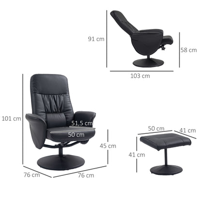 Recliner Chair with Ottoman, TV Recliner, TV Chair with Reclining Function, Swivel Upholstered Chair for Living Room, Bedroom, up to 160 kg, Faux Leather, Black