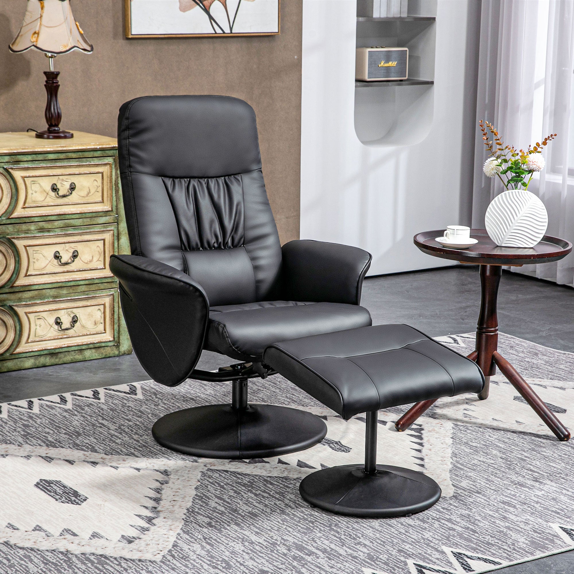 Recliner Chair with Ottoman, TV Recliner, TV Chair with Reclining Function, Swivel Upholstered Chair for Living Room, Bedroom, up to 160 kg, Faux Leather, Black