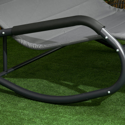 Double Sun Lounger Swing Bench with Sun Canopy, Swivel Chair with Rollers, Sun Lounger with Head Pillow, 220kg Load, for 2 Persons, Dark Grey, 200x139x140cm