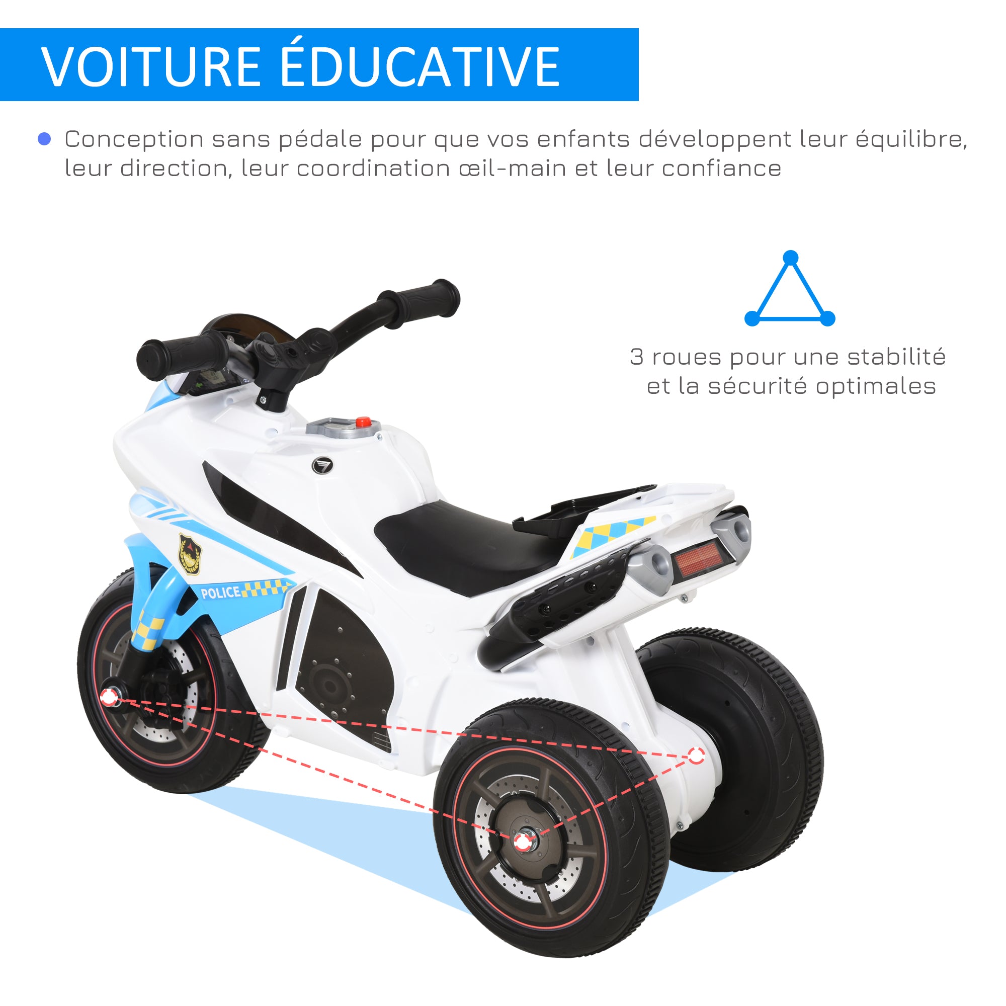 Children's Racing Motorcycle Rider with Musical and Light Effects Storage Trunk Blue White