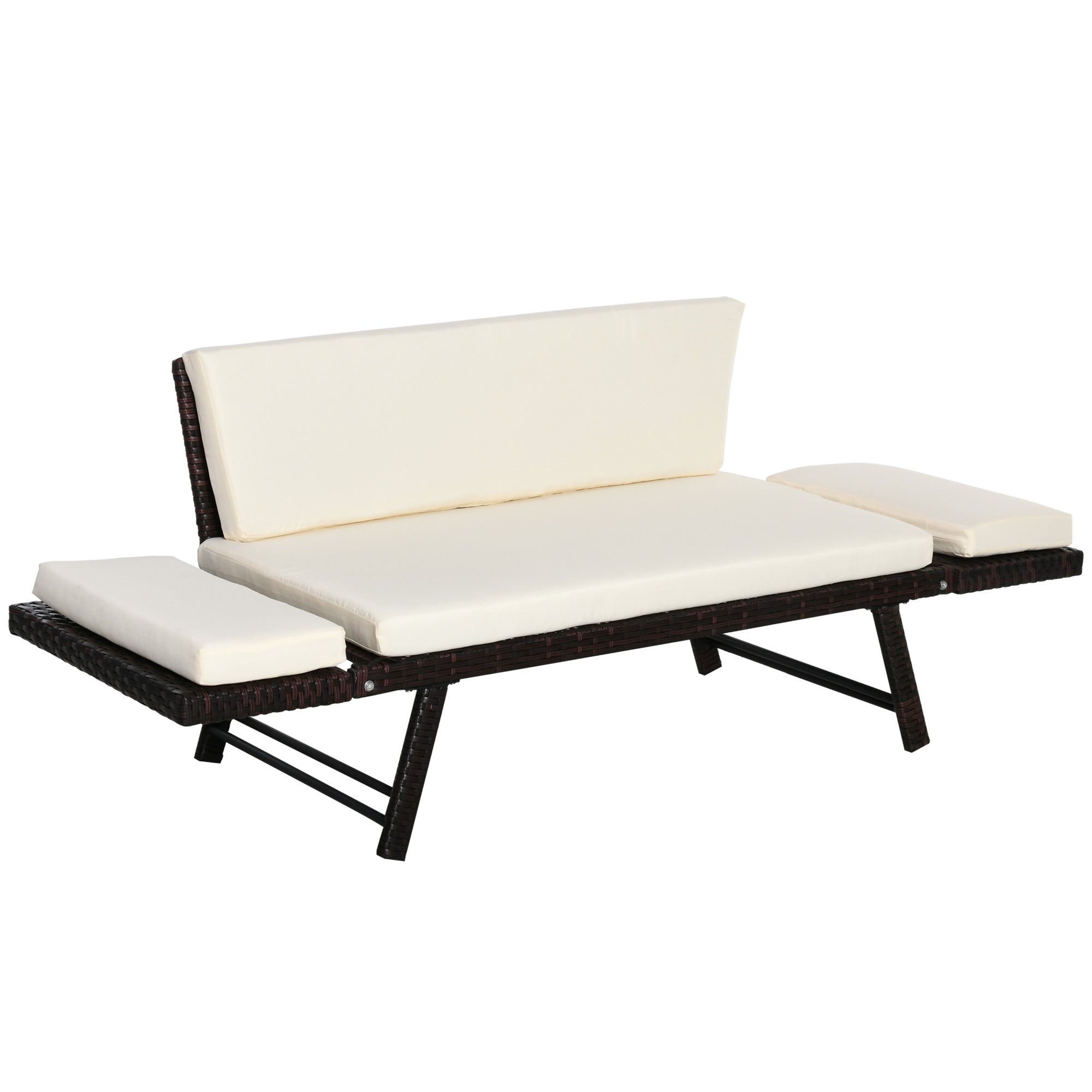 Poly Rattan 2-Seater Garden Sofa Lounge Sofa Garden Bench Lounger with Folding Armrests Steel Brown 129 x 63 x 67 cm