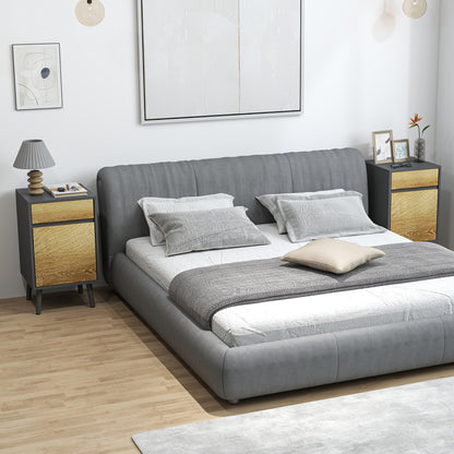 Set of 2 Bedside Tables Nightstand with Drawers and Cabinet, Modern Style for Bedroom, Living Room, 40 x 39 x 69 cm, Dark Gray