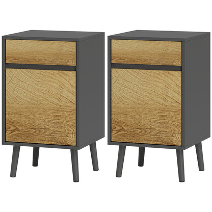 Set of 2 Bedside Tables Nightstand with Drawers and Cabinet, Modern Style for Bedroom, Living Room, 40 x 39 x 69 cm, Dark Gray