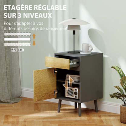 Set of 2 Bedside Tables Nightstand with Drawers and Cabinet, Modern Style for Bedroom, Living Room, 40 x 39 x 69 cm, Dark Gray