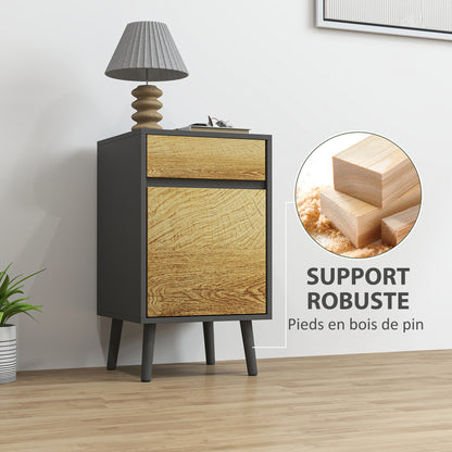 Set of 2 Bedside Tables Nightstand with Drawers and Cabinet, Modern Style for Bedroom, Living Room, 40 x 39 x 69 cm, Dark Gray