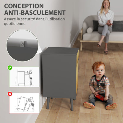 Set of 2 Bedside Tables Nightstand with Drawers and Cabinet, Modern Style for Bedroom, Living Room, 40 x 39 x 69 cm, Dark Gray